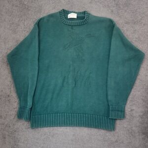 Vintage 90s Lord Jeff mens knit sweater pullover green large duck on the chest